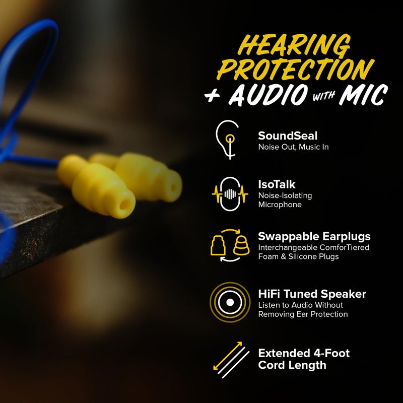 Plugfones Guardian Plus in-Ear Earplug Earbud Hybrid - Noise Reduction in-Ear Headphones with Noise Isolating Mic and Controls (Yellow & Blue) - Image 3